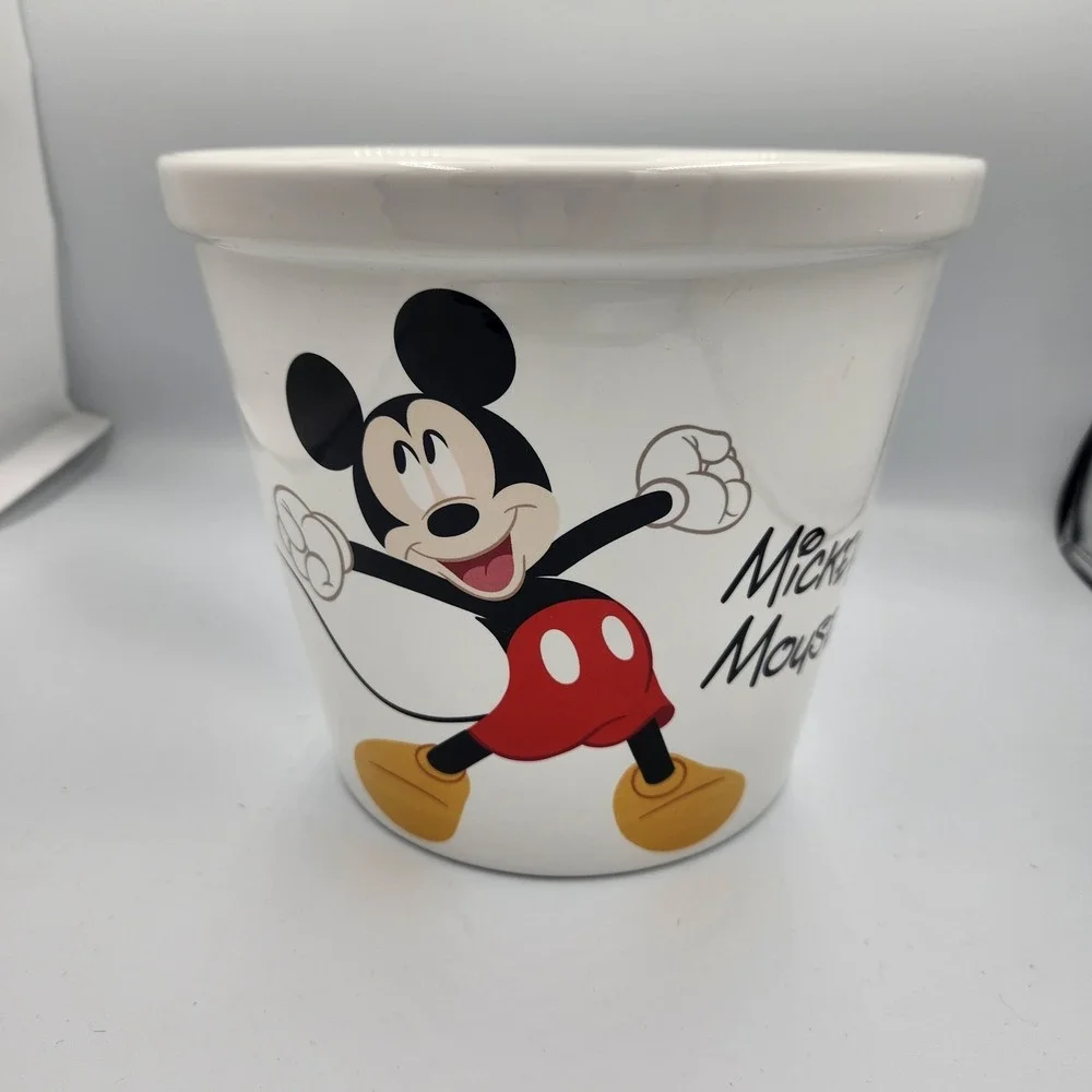 Disney Mickey Mouse Large White Ceramic Popcorn Bowl Bucket Or Plant‎ Pot New